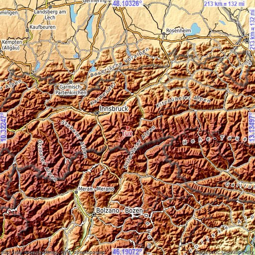 Topographic map of Tux