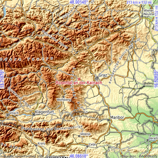 Topographic map of Rosental an der Kainach