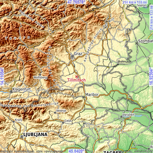 Topographic map of Tillmitsch