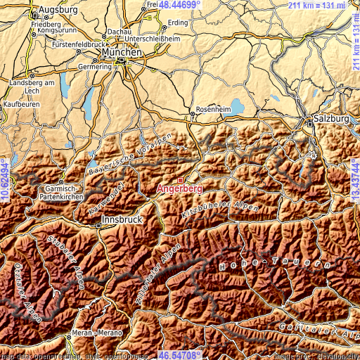 Topographic map of Angerberg