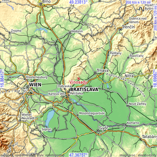 Topographic map of Vinosady