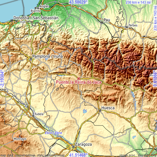 Topographic map of Puente la Reina de Jaca