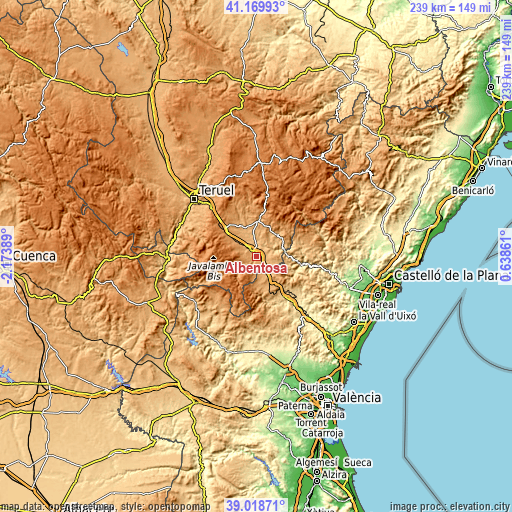 Topographic map of Albentosa