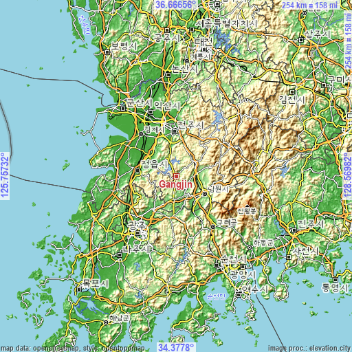 Topographic map of Gangjin