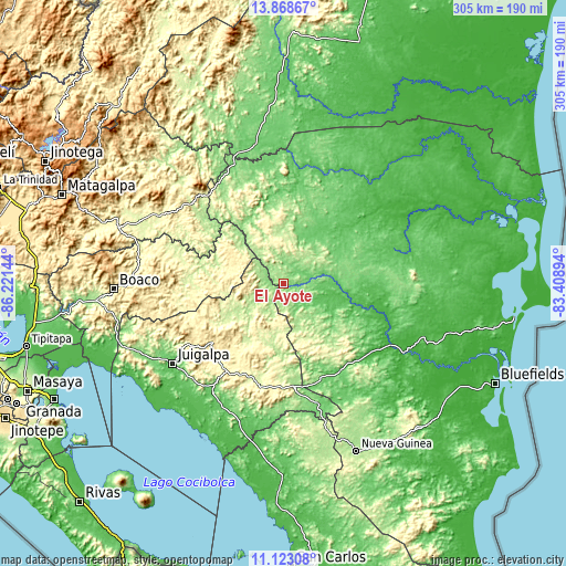 Topographic map of El Ayote