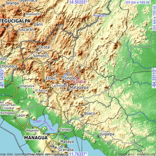 Topographic map of La Dalia
