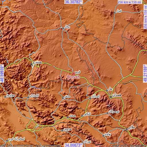 Topographic map of Qorveh