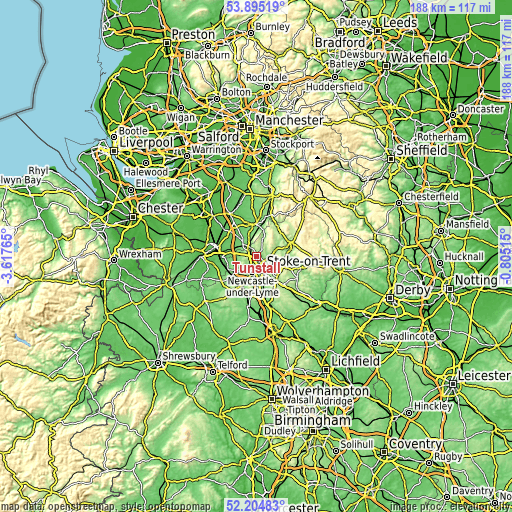 Topographic map of Tunstall