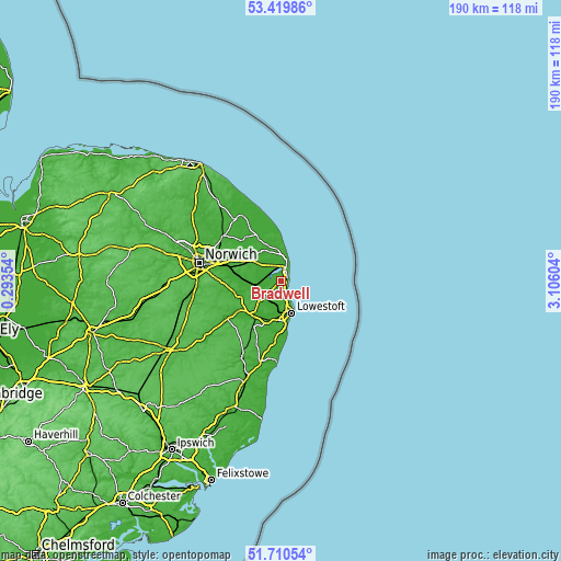 Topographic map of Bradwell