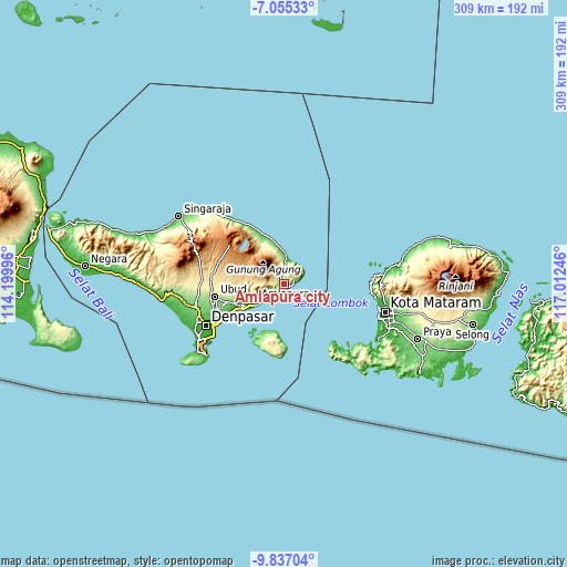 Topographic map of Amlapura city