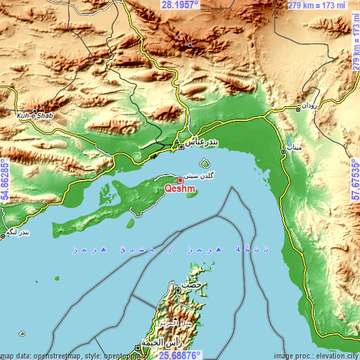 Topographic map of Qeshm
