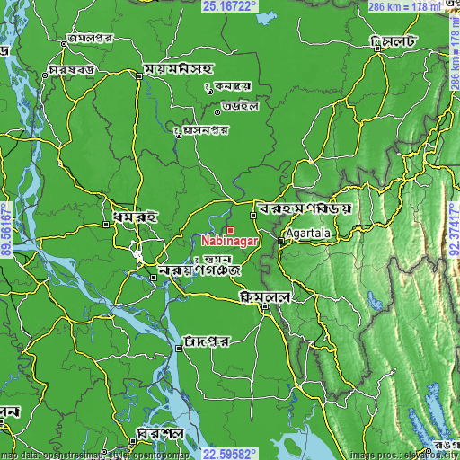 Topographic map of Nabīnagar