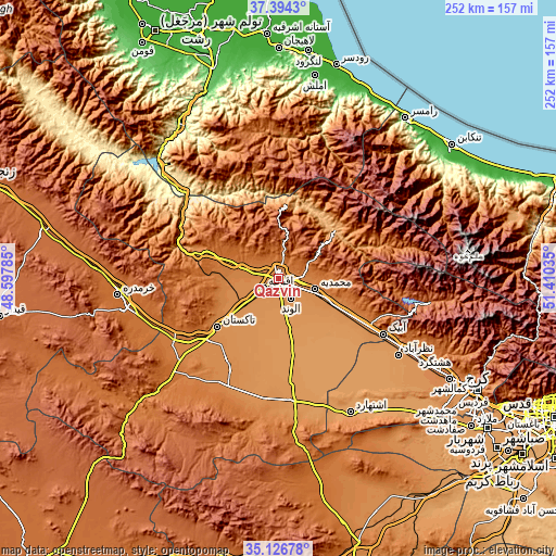 Topographic map of Qazvin