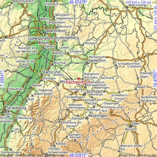 Topographic map of Sachsenheim