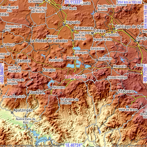 Topographic map of Tarímbaro