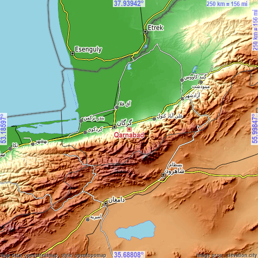 Topographic map of Qarnābād