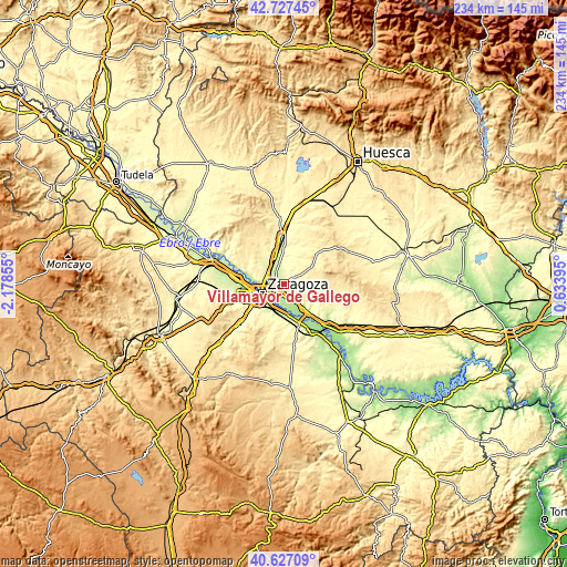 Topographic map of Villamayor de Gállego