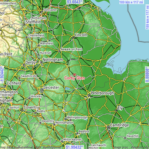 Topographic map of Corby Glen