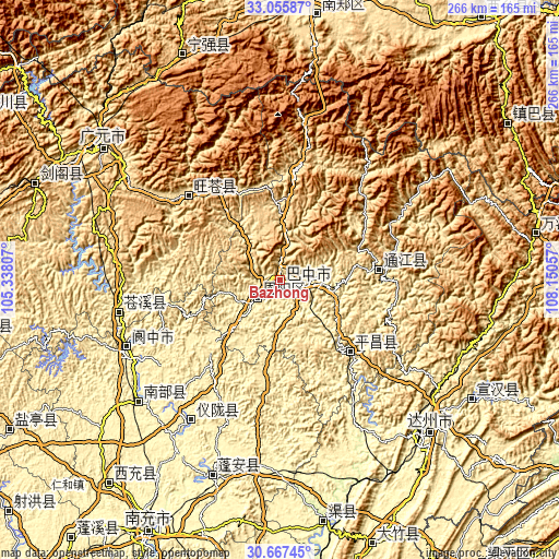 Topographic map of Bazhong