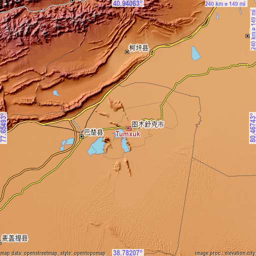 Topographic map of Tumxuk