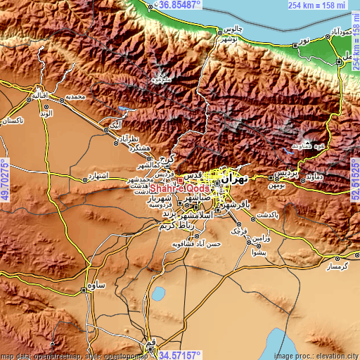 Topographic map of Shahr-e Qods