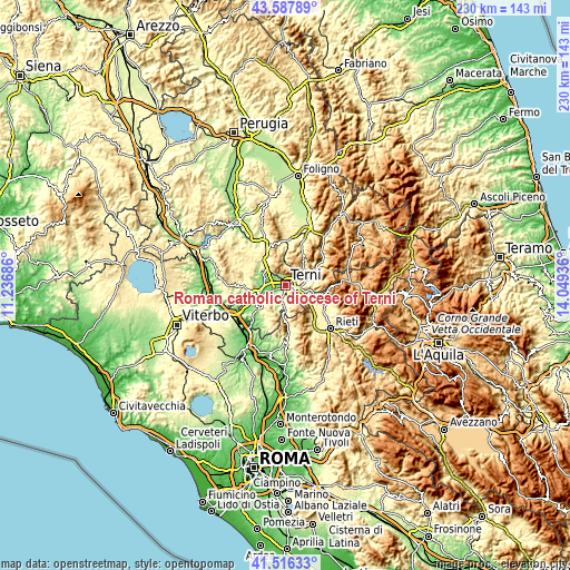 Topographic map of Roman catholic diocese of Terni