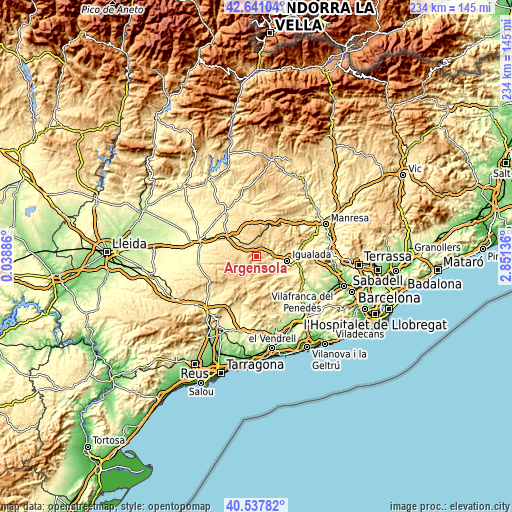 Topographic map of Argensola