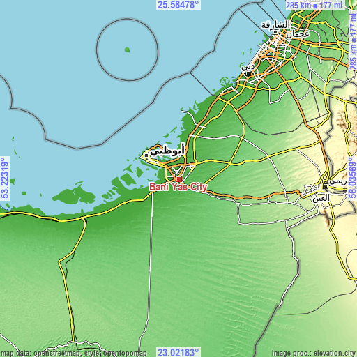 Topographic map of Bani Yas City
