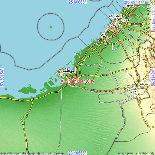 Topographic map of Al Shamkhah City