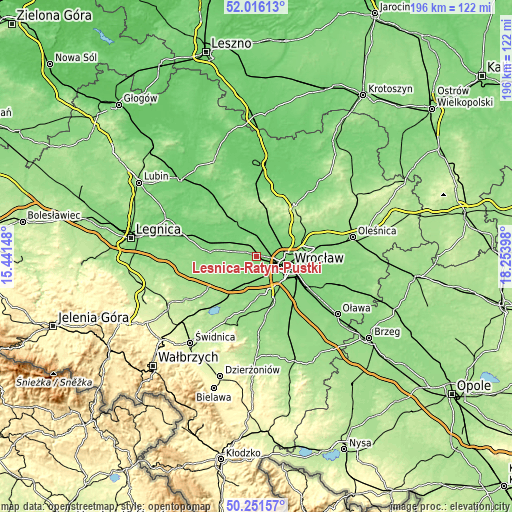 Topographic map of Leśnica-Ratyń-Pustki