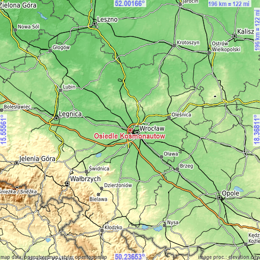 Topographic map of Osiedle Kosmonautów