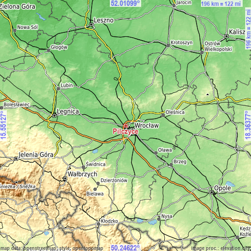 Topographic map of Pilczyce