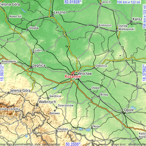 Topographic map of Kozanów