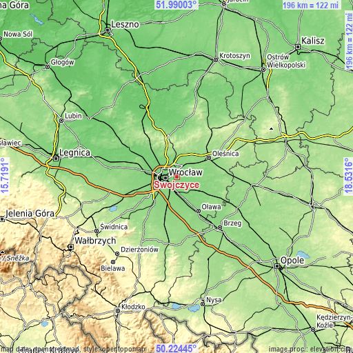 Topographic map of Swojczyce