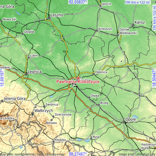 Topographic map of Pawłowice-Kłokoczyce