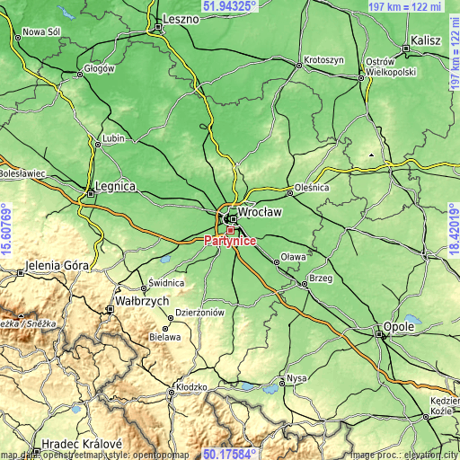 Topographic map of Partynice
