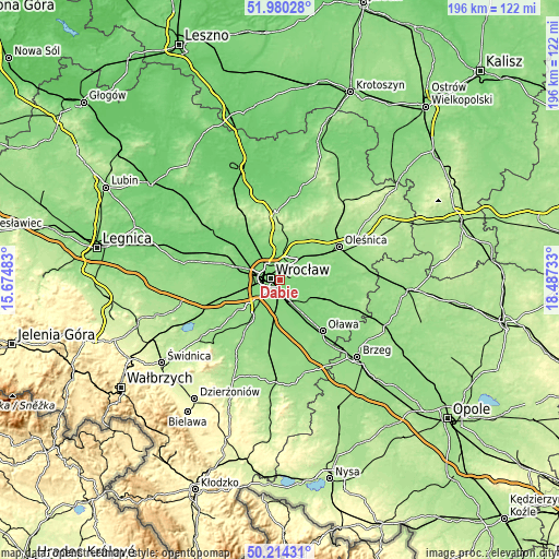 Topographic map of Dąbie