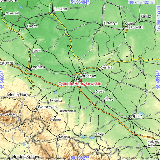 Topographic map of Osiedle Henrykowskie