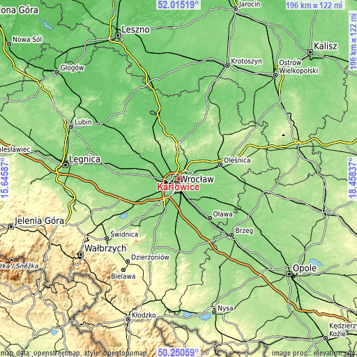 Topographic map of Karłowice