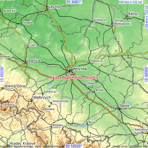 Topographic map of Księże Małe-Księże Wielkie