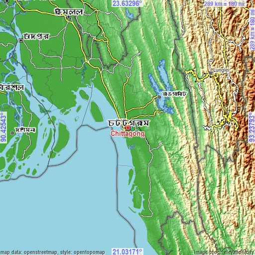 Topographic map of Chittagong