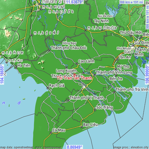 Topographic map of Thị Trấn Tân Thành