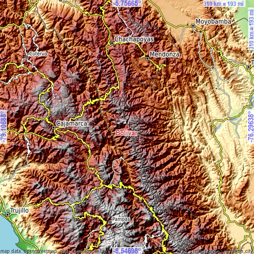 Topographic map of Bolívar