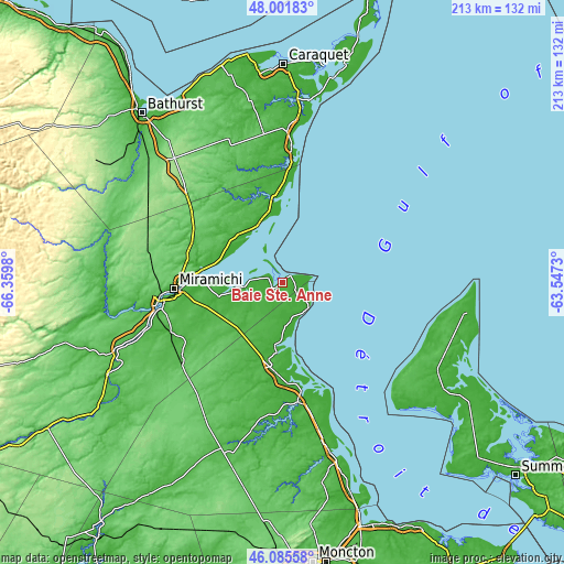 Topographic map of Baie Ste. Anne