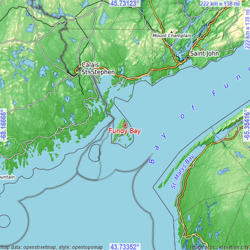 Topographic map of Fundy Bay
