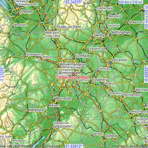 Topographic map of Washwood Heath