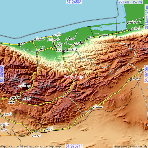 Topographic map of Pol-e Sefīd