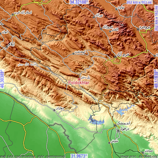 Topographic map of Poldokhtar
