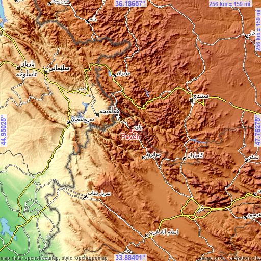 Topographic map of Pāveh