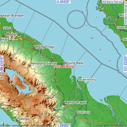 Topographic map of Teluk Nibung